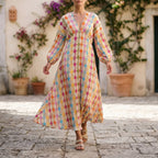 Celestia - Long Sleeve Printed V-Neck Maxi Dress