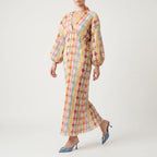 Celestia - Long Sleeve Printed V-Neck Maxi Dress