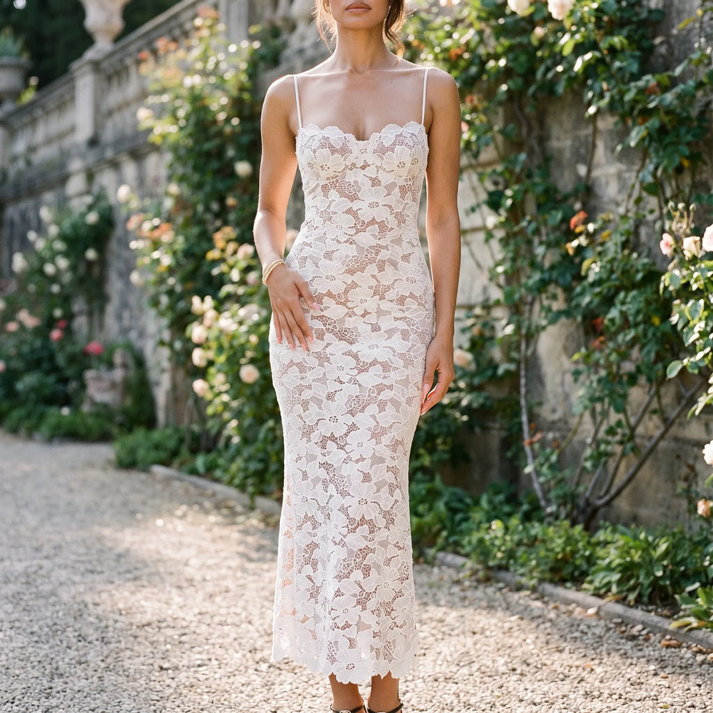 Celestine - Form-Fitting Sheer Floral Midi Dress