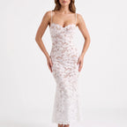 Celestine - Form-Fitting Sheer Floral Midi Dress