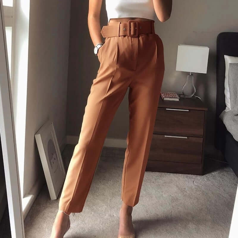 Celeste - Women's High-Waist Belted Pants
