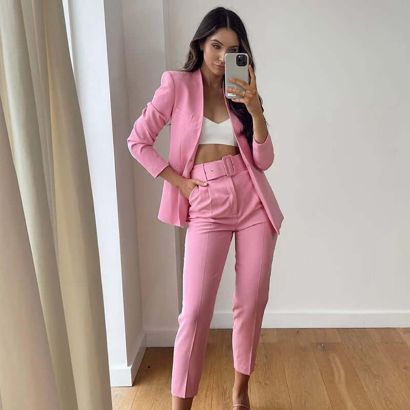 Celeste - Women's High-Waist Belted Pants