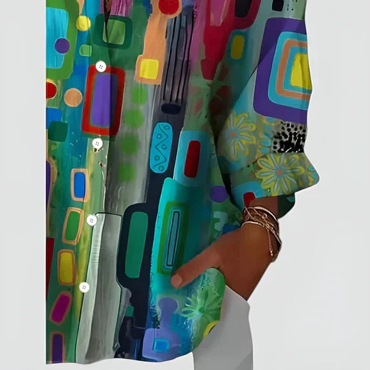 Zadie | Women's Abstract Summer Blouse with Button-Up Detail