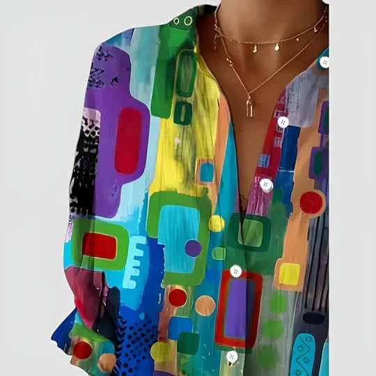 Zadie | Women's Abstract Summer Blouse with Button-Up Detail