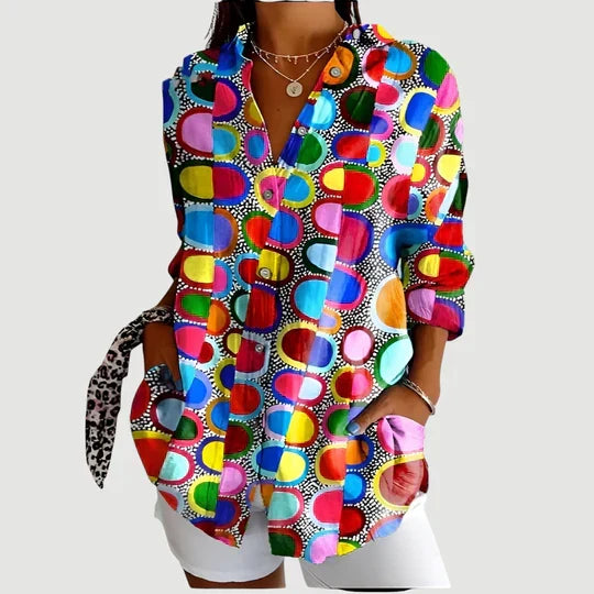 Zadie | Women's Abstract Summer Blouse with Button-Up Detail