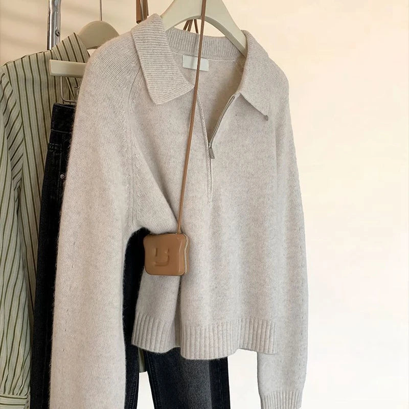 Dahlia - Women's Polo Quarter Zip Sweater