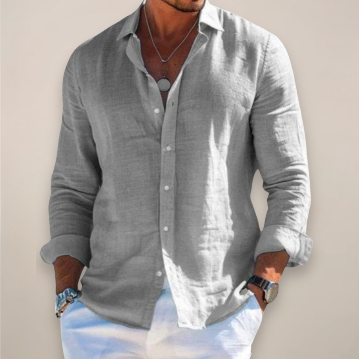 Dante - Men's Casual Linen Button-Up Shirt
