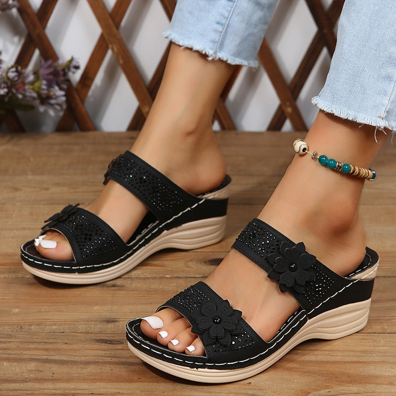 Thea | Women's Floral Wedge Slide Sandals