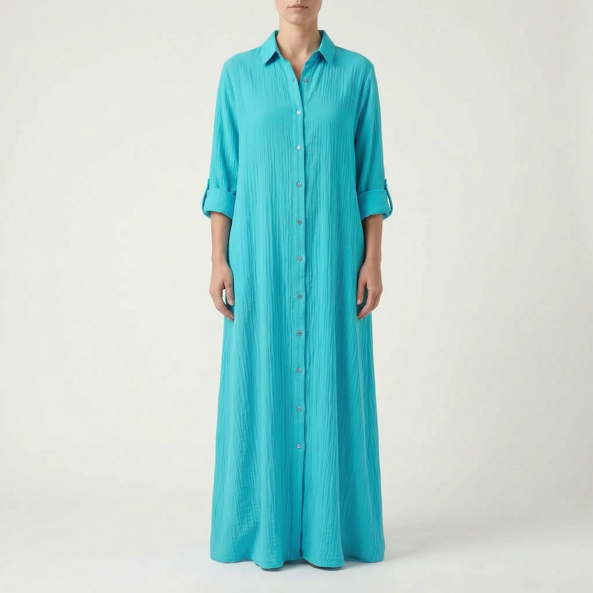 Drapeva - Casual Maxi Length Shirt Dress