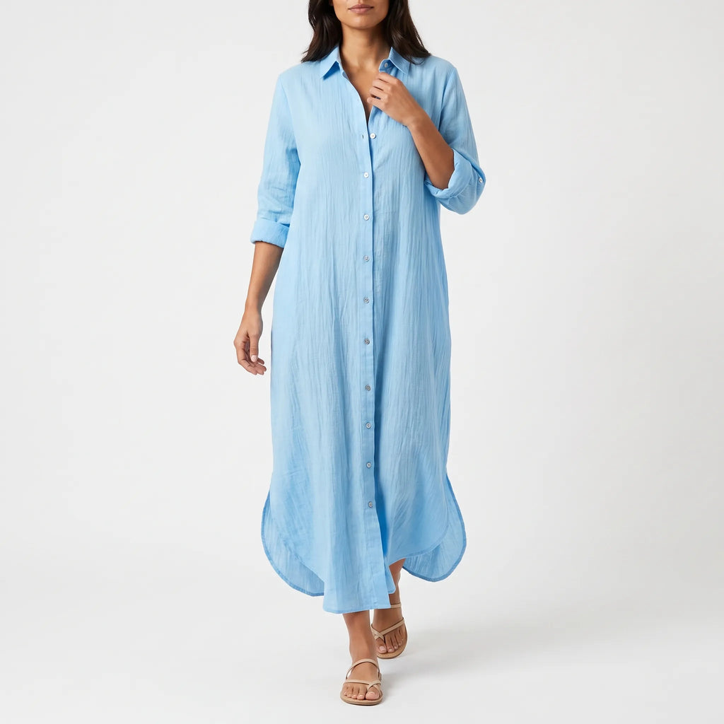 Drapeva - Casual Maxi Length Shirt Dress