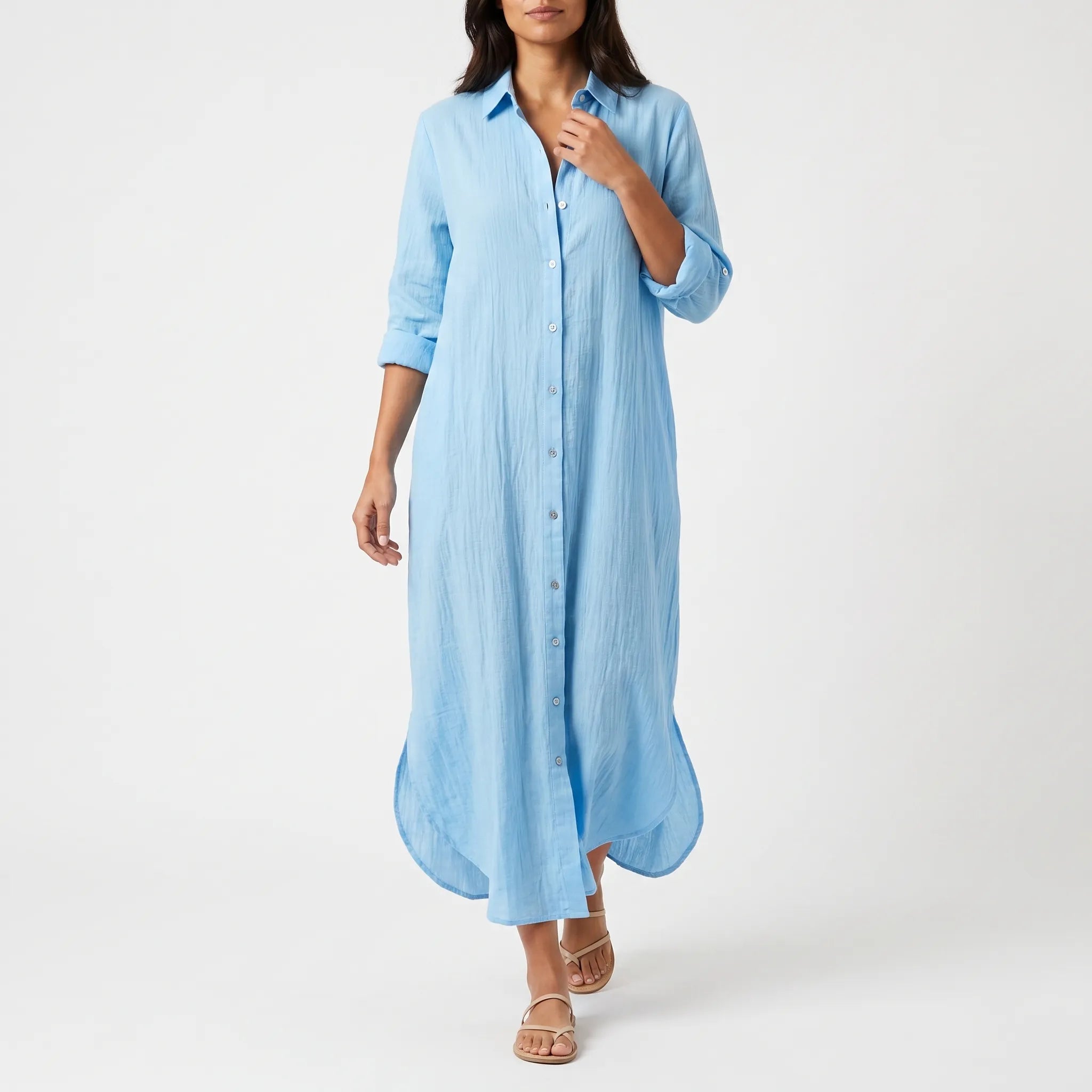 Drapeva - Casual Maxi Length Shirt Dress