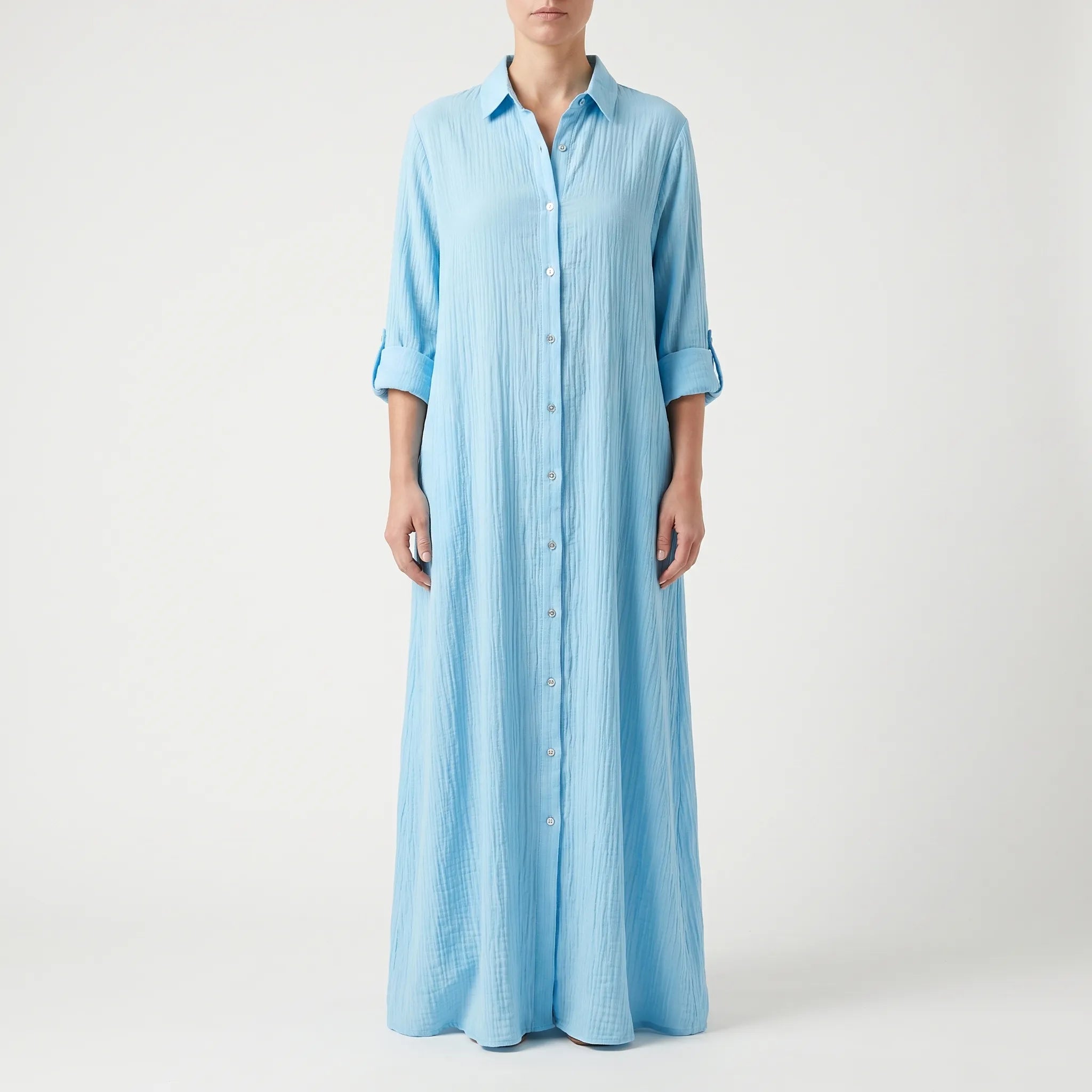 Drapeva - Casual Maxi Length Shirt Dress