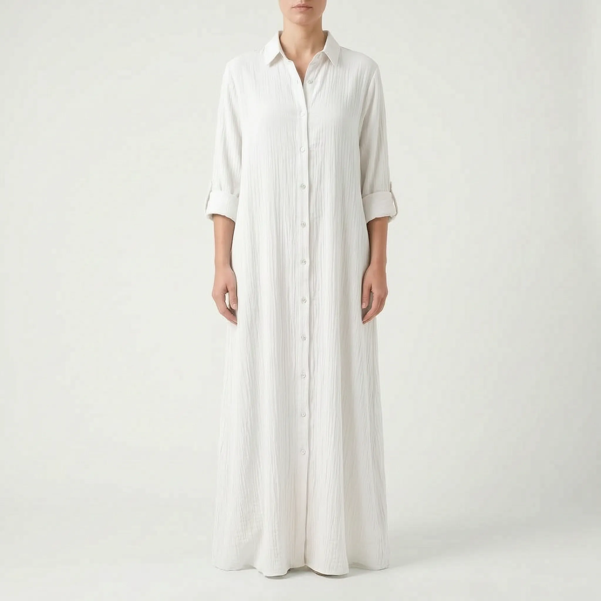 Drapeva - Casual Maxi Length Shirt Dress