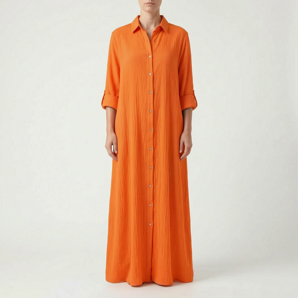 Drapeva - Casual Maxi Length Shirt Dress