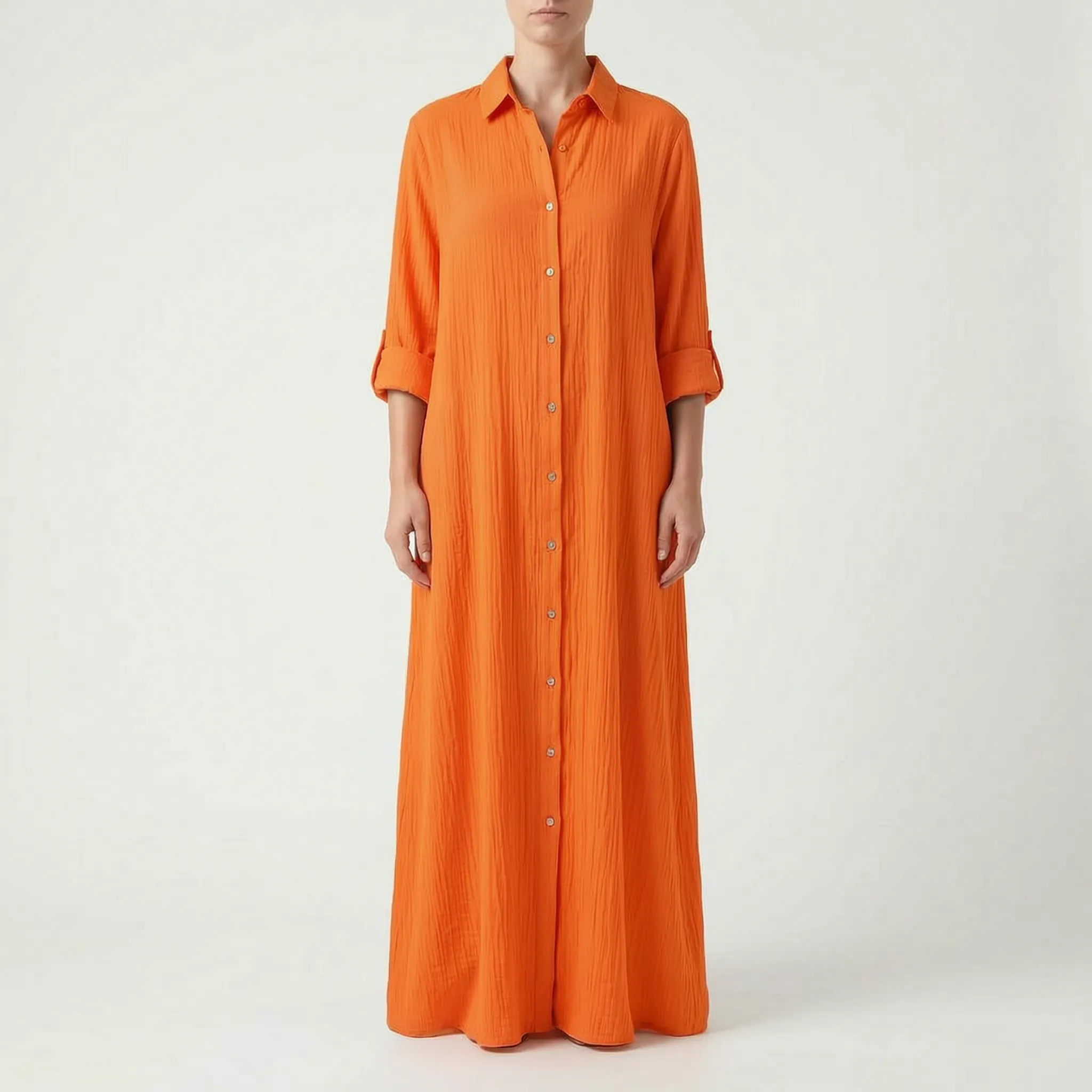 Drapeva - Casual Maxi Length Shirt Dress