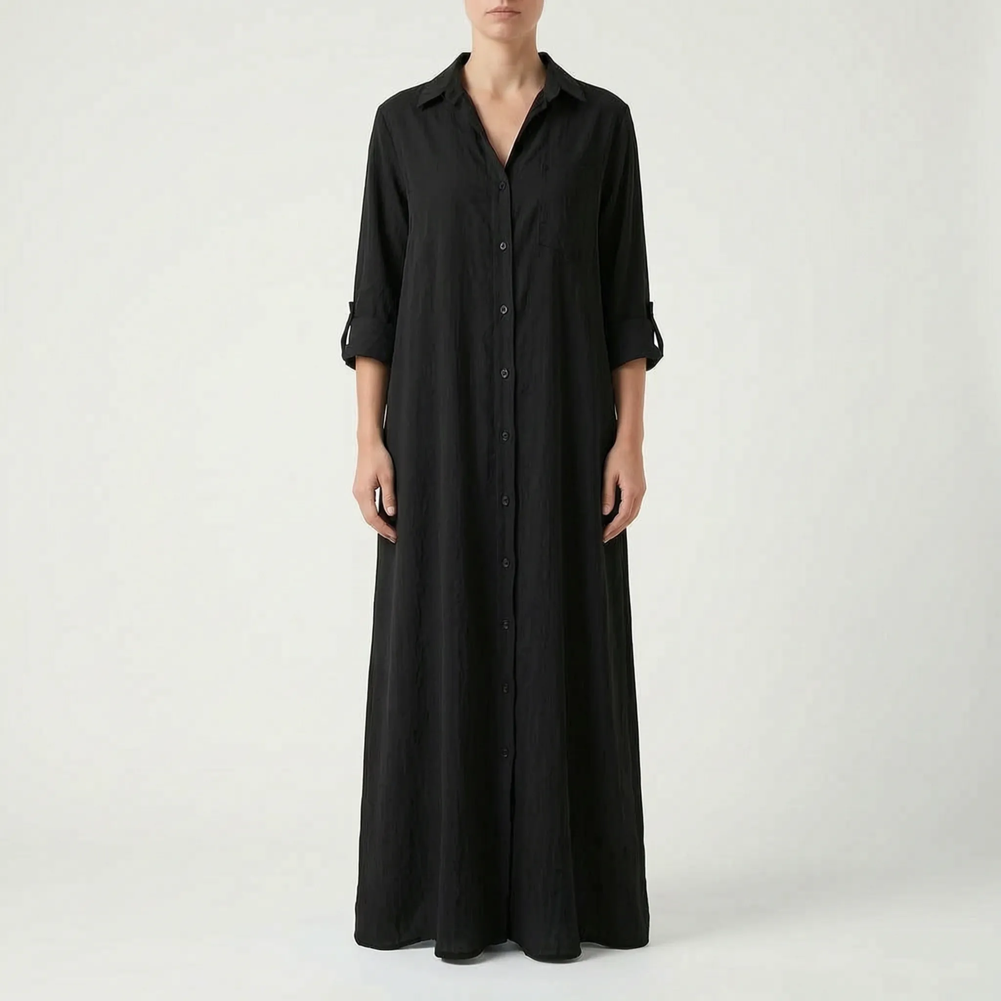 Drapeva - Casual Maxi Length Shirt Dress