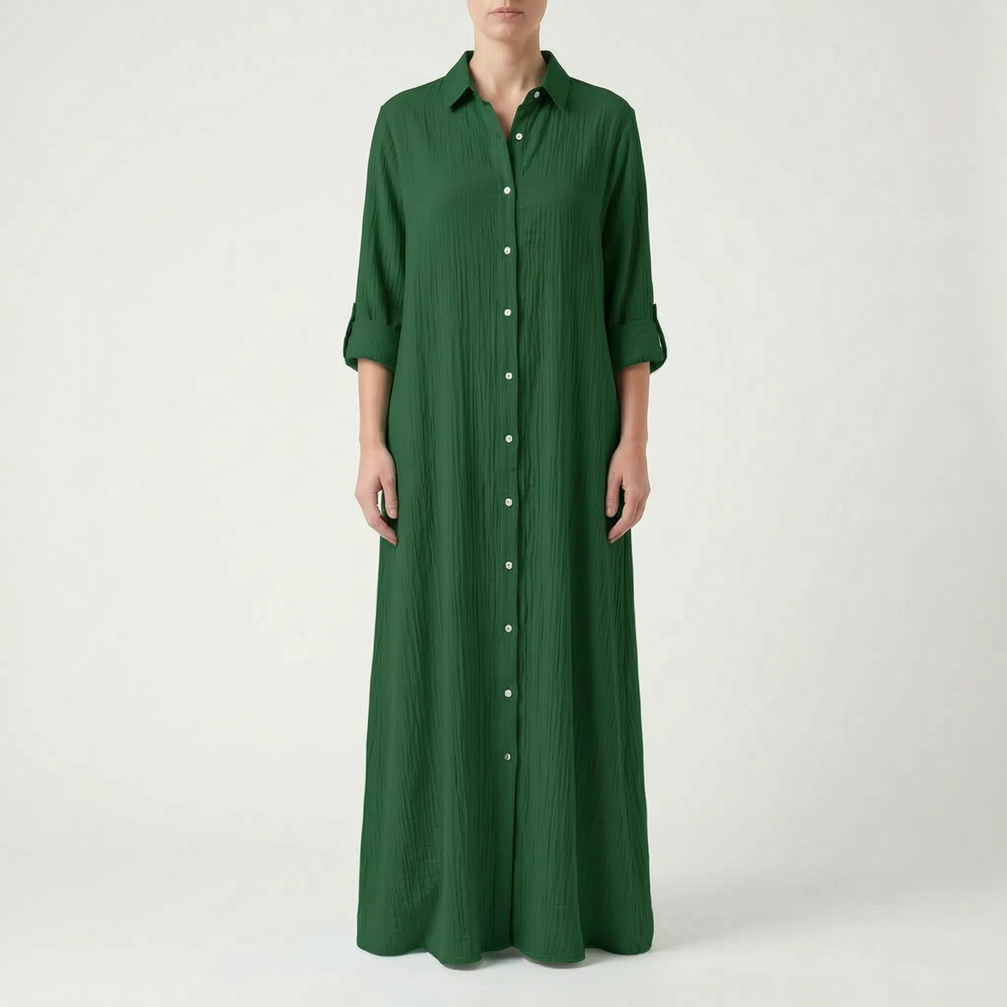 Drapeva - Casual Maxi Length Shirt Dress