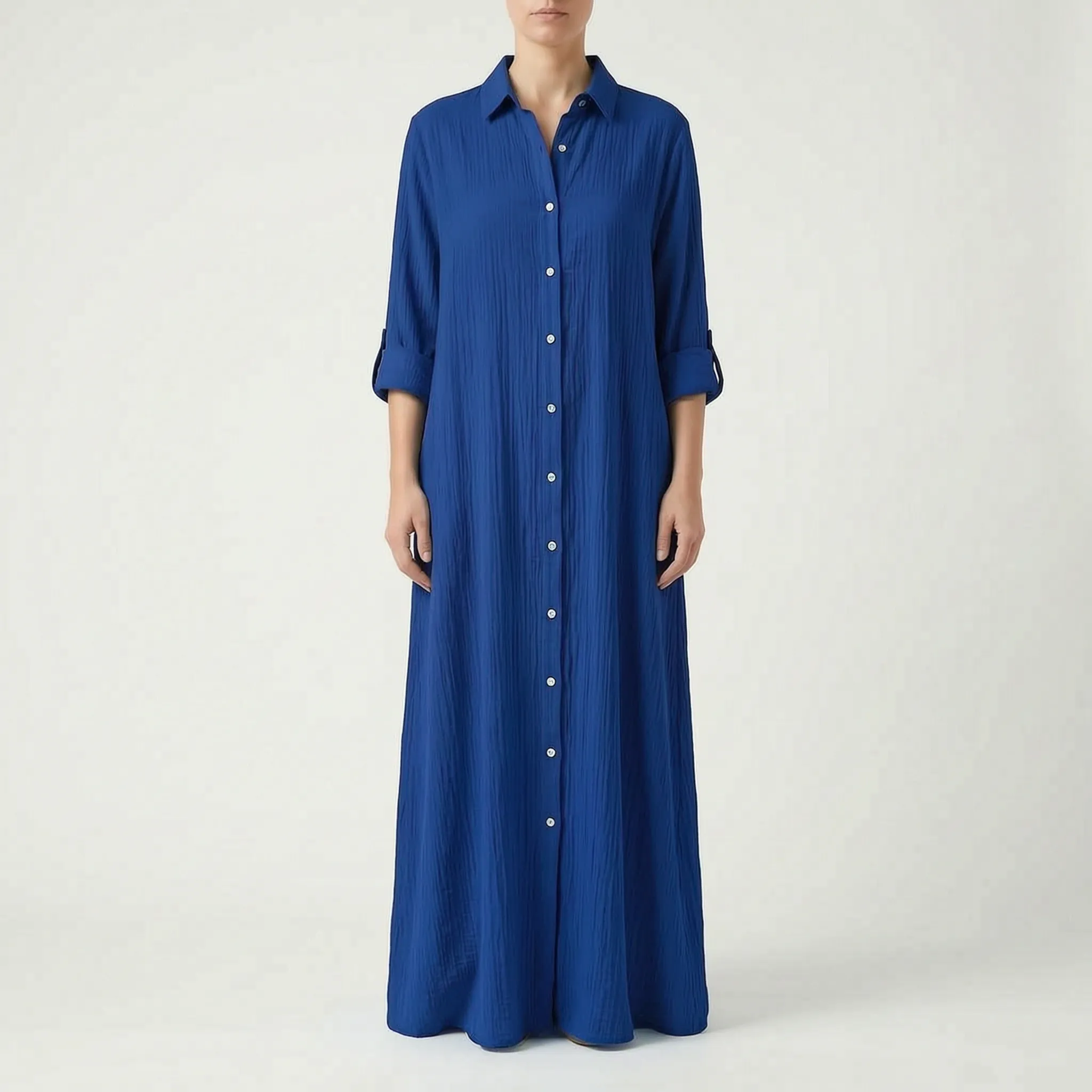 Drapeva - Casual Maxi Length Shirt Dress