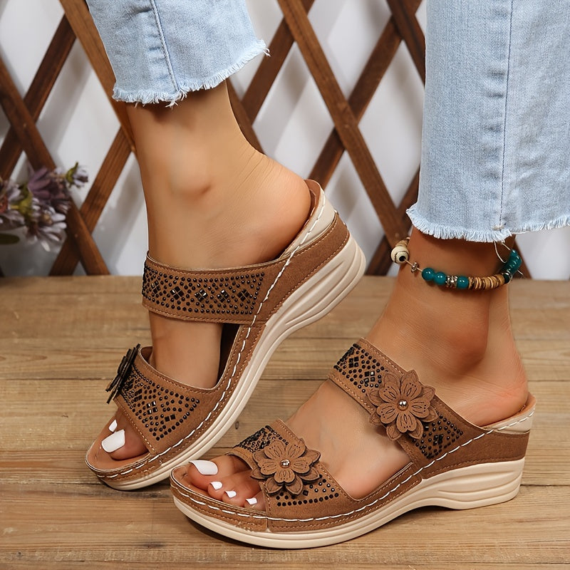 Thea | Women's Floral Wedge Slide Sandals