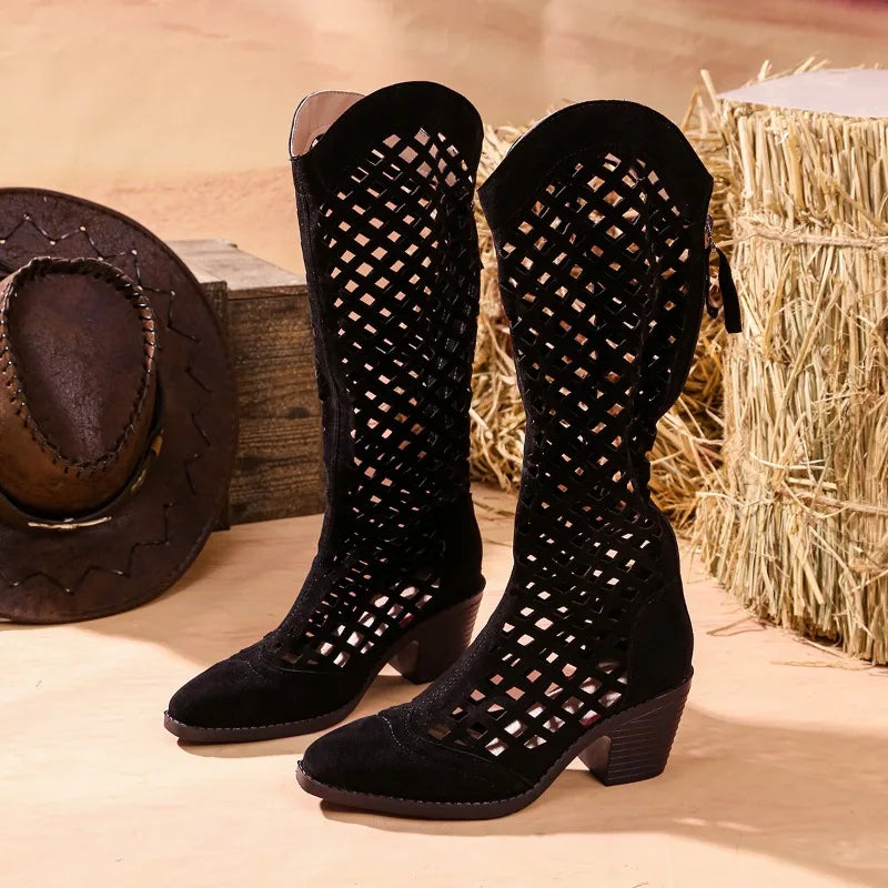 Eira - Women's Knee High Heeled Cowboy Boots