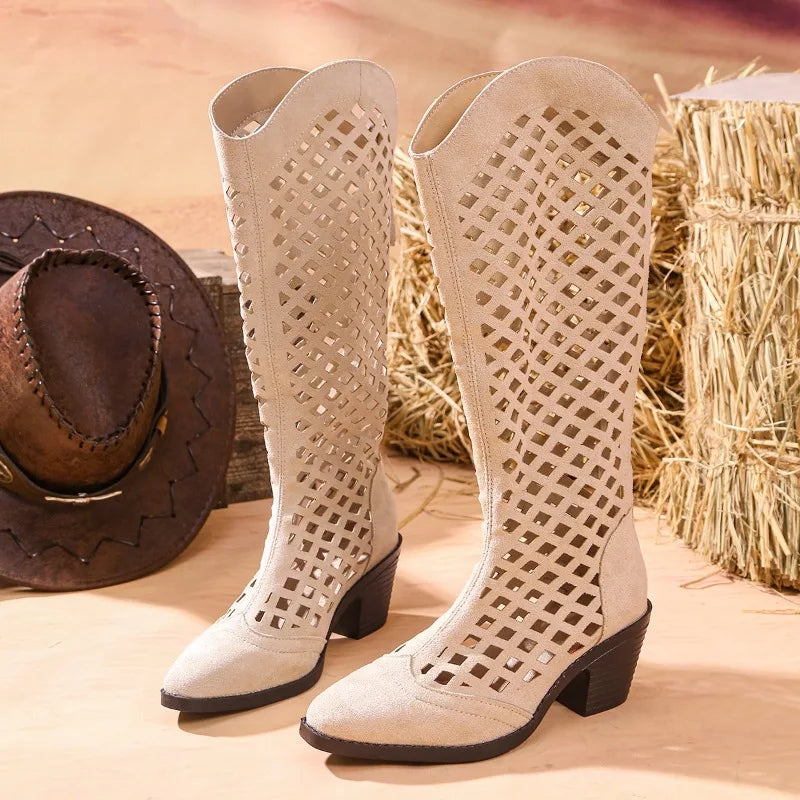 Eira - Women's Knee High Heeled Cowboy Boots