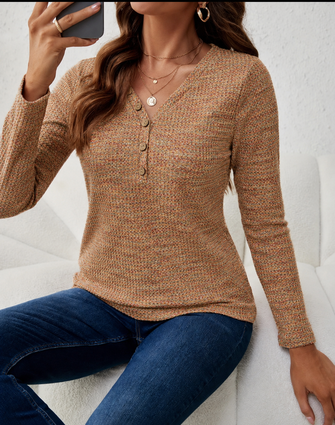 Elara | Women's Casual Henley Shirt with Button Detail
