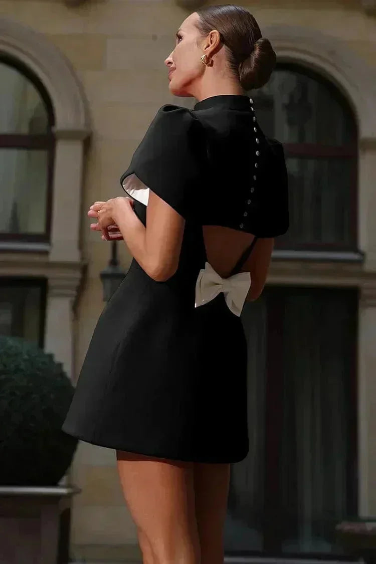 Elara - Women's Elegant Mini Cocktail Dress with Puff Sleeves