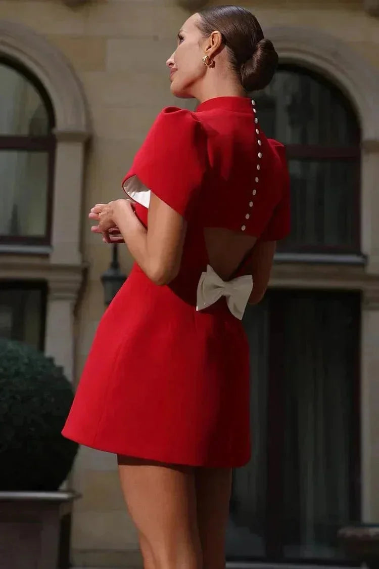 Elara - Women's Elegant Mini Cocktail Dress with Puff Sleeves