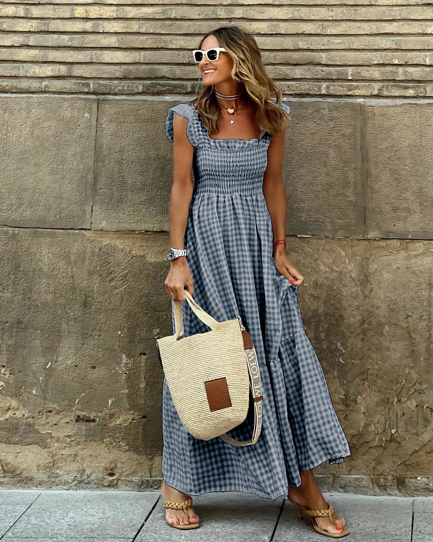 Elara | Women's Gingham Maxi Sun Dress