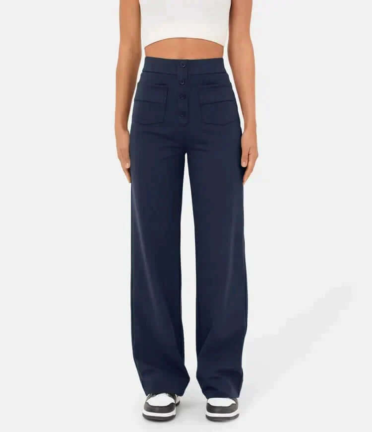 Elara - Women's Wide Leg Pants with Button Detail