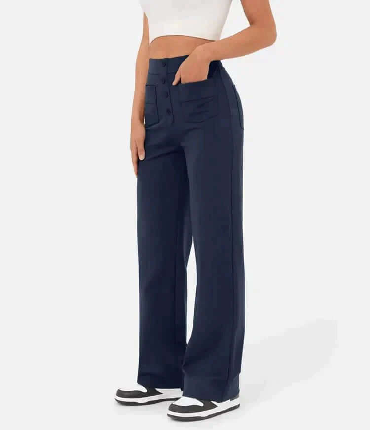 Elara - Women's Wide Leg Pants with Button Detail