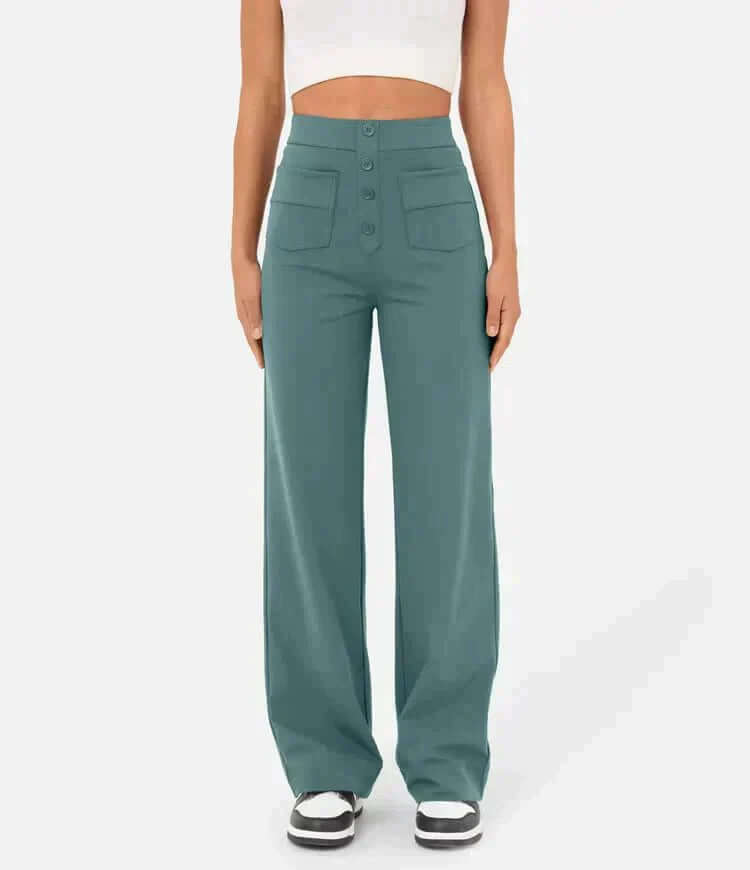 Elara - Women's Wide Leg Pants with Button Detail