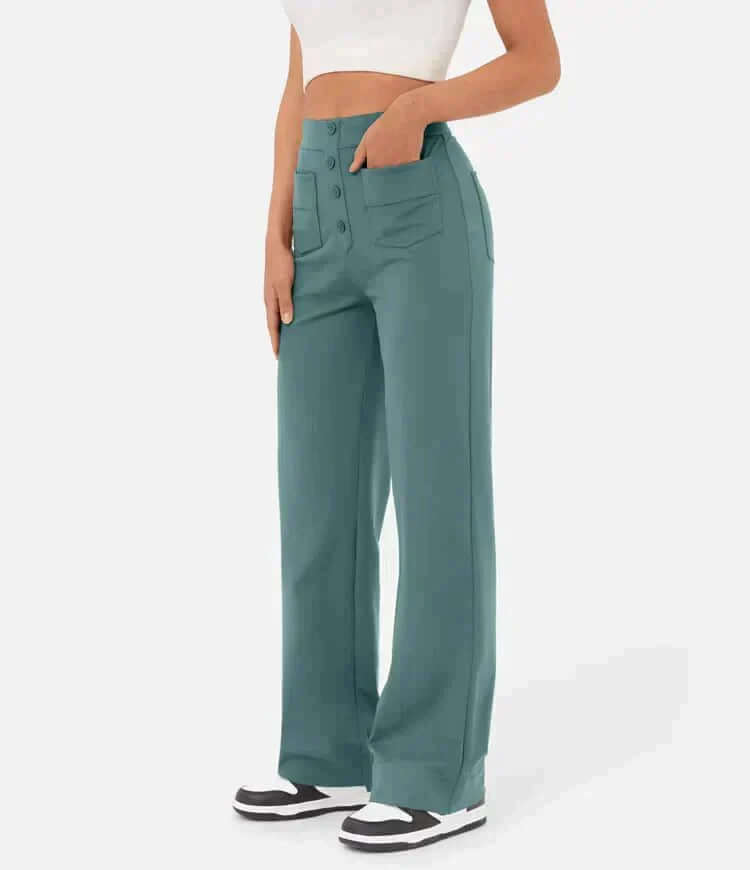 Elara - Women's Wide Leg Pants with Button Detail