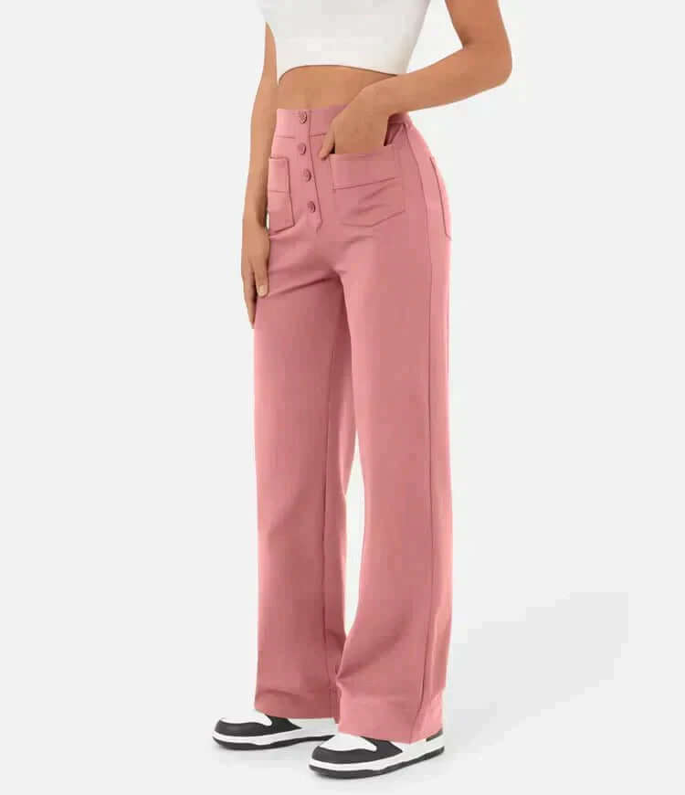 Elara - Women's Wide Leg Pants with Button Detail