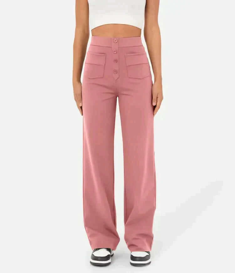 Elara - Women's Wide Leg Pants with Button Detail