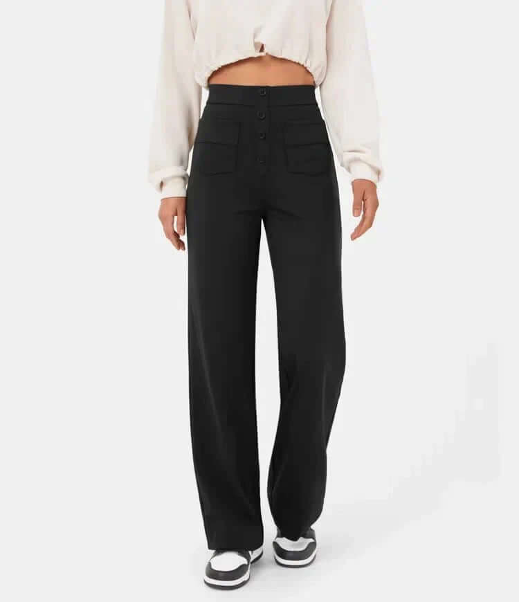 Elara - Women's Wide Leg Pants with Button Detail