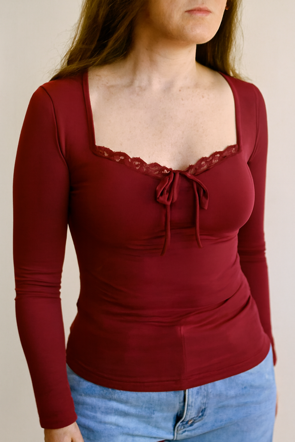 Elina | Women's Lace-Trim Sweetheart Neckline Shirt