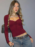 Elina | Women's Lace-Trim Sweetheart Neckline Shirt