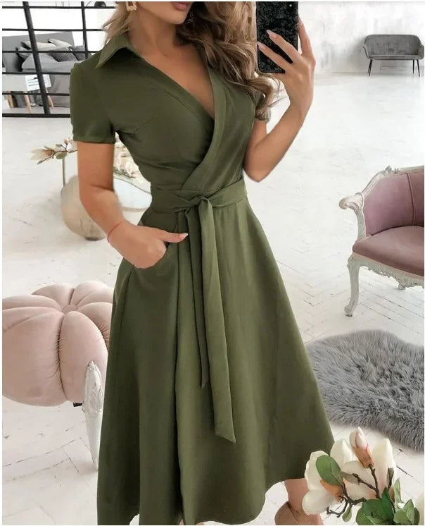 Sienna | Women's Flowy Midi Dress with Tie Waist