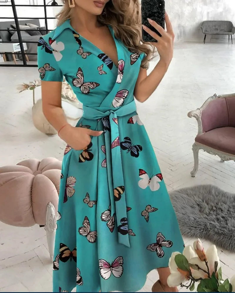 Sienna | Women's Flowy Midi Dress with Tie Waist