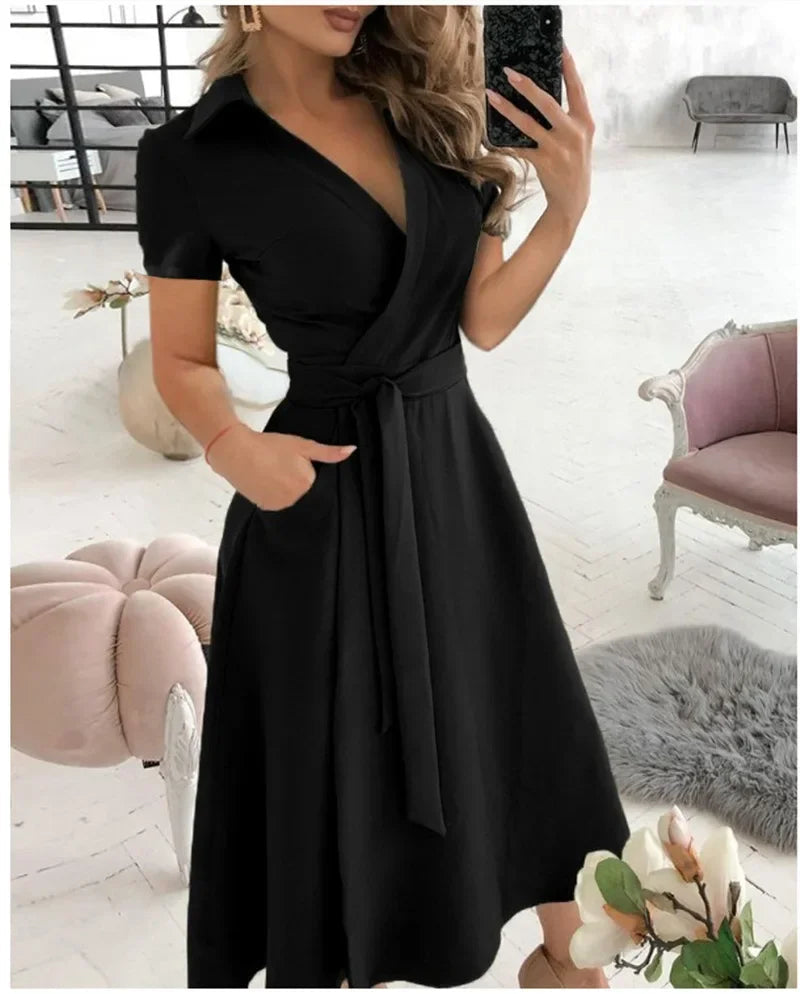 Sienna | Women's Flowy Midi Dress with Tie Waist