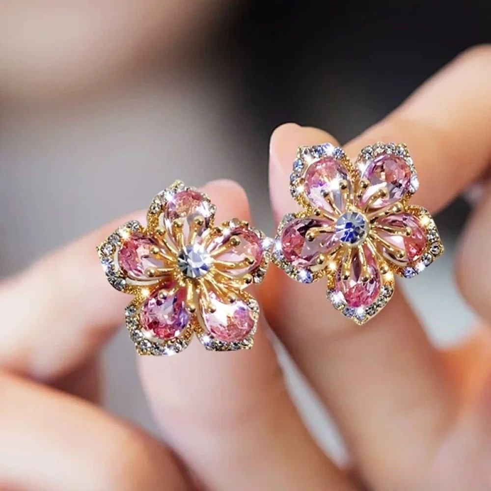 Elodie - Women's Floral Crystal Stud Earrings