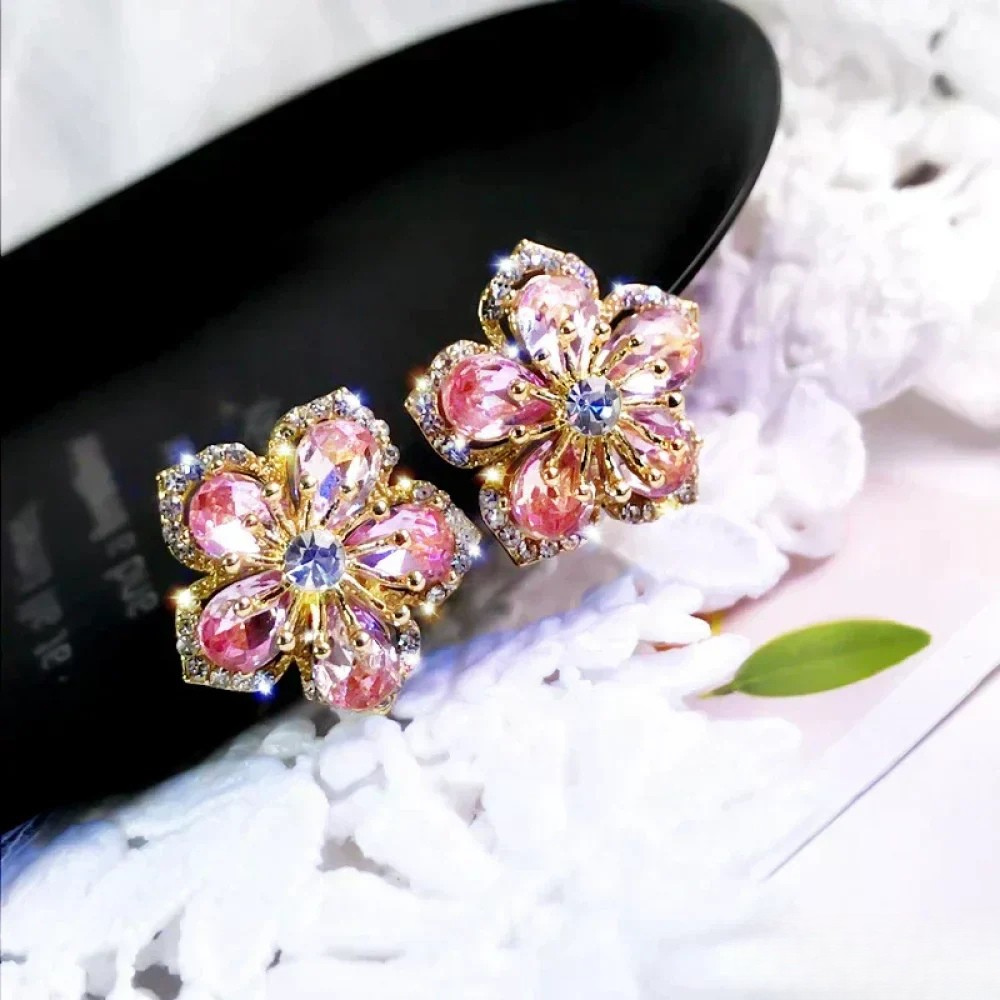 Elodie - Women's Floral Crystal Stud Earrings