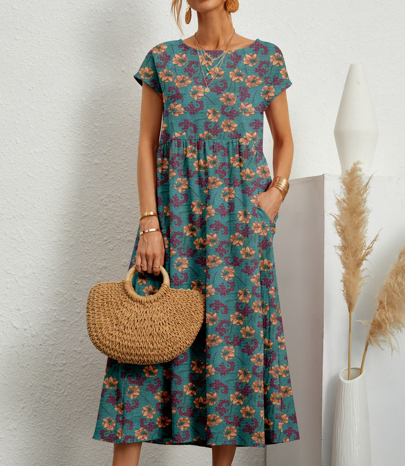 Elodie - Women's Floral Maxi Dress with Short Sleeves