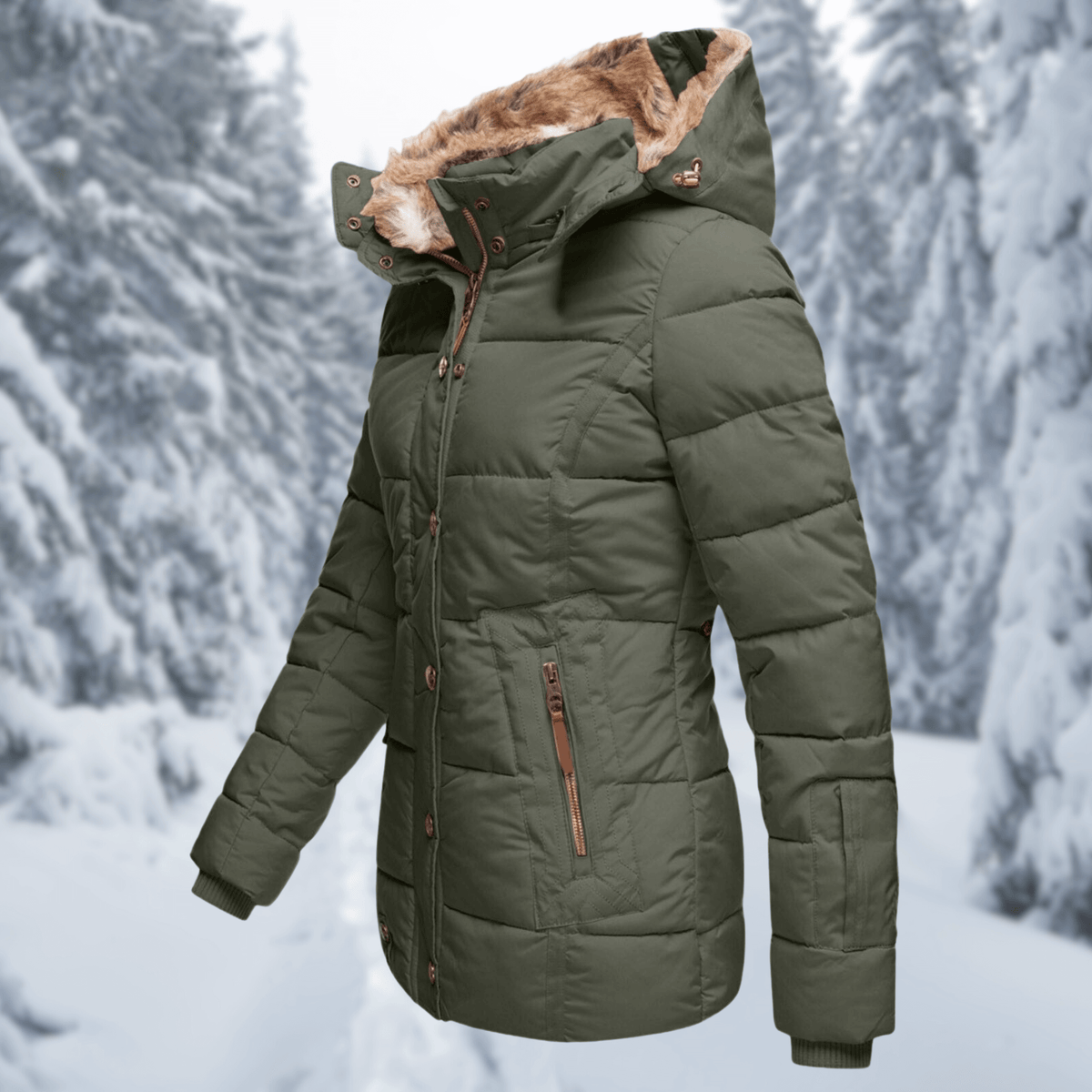 Elowe - Women's Cozy Winter Jacket with Faux Fur Hood