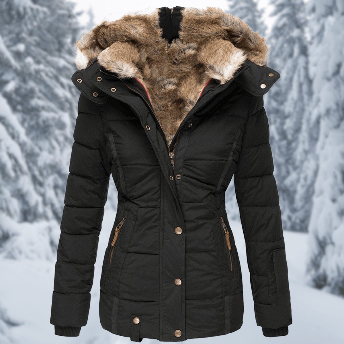 Elowe - Women's Cozy Winter Jacket with Faux Fur Hood