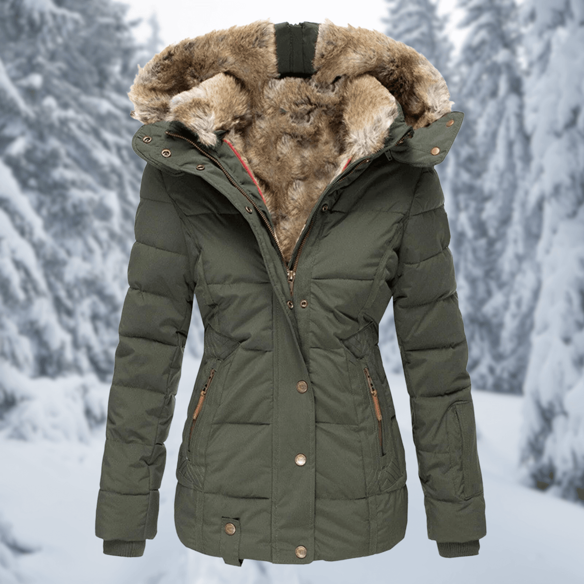 Elowe - Women's Cozy Winter Jacket with Faux Fur Hood