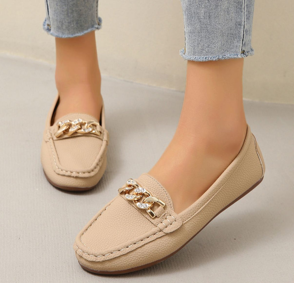 Elspeth | Women's Classic Loafers with Gold Chain Detail