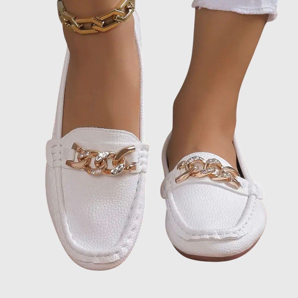 Elspeth | Women's Classic Loafers with Gold Chain Detail