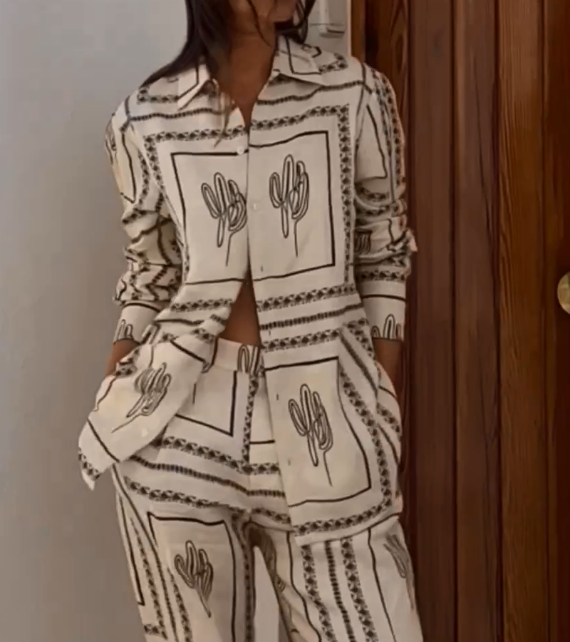 Esme - Women's Relaxed Cactus Print Pajama Set